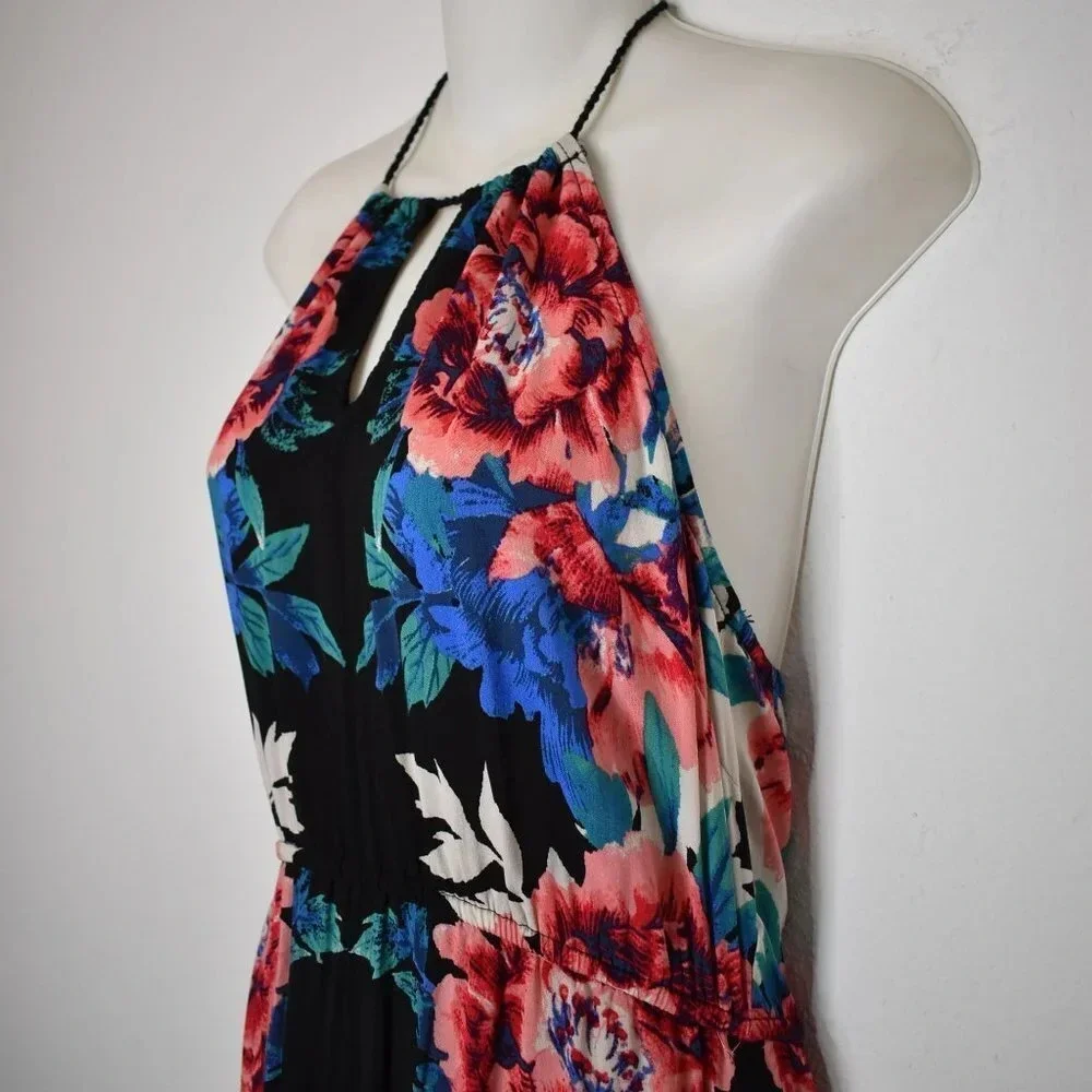 Hawaiian Floral Maxi Dress Sz S Tasseled Tropical Boho Cruisewear Beach Travel - Picture 6 of 16